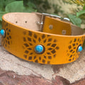 Yellow Leather Dog Collar: Southwestern Style with Turquoise Stones
