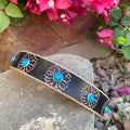 Black Leather Dog Collar: Daisies and Turquoise Stone Rivets