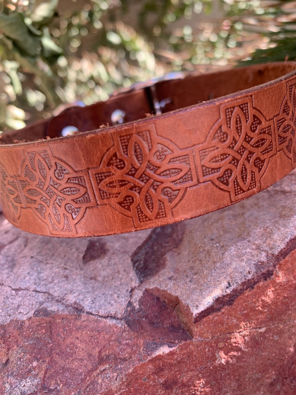 Leather dog collar: Embossed with Celtic design