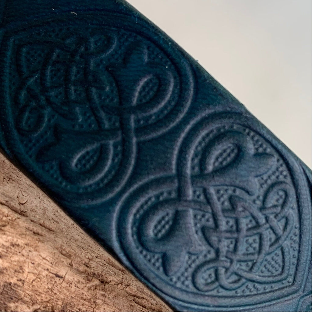 Teal Leather Dog Collar Embossed With Celtic Hearts
