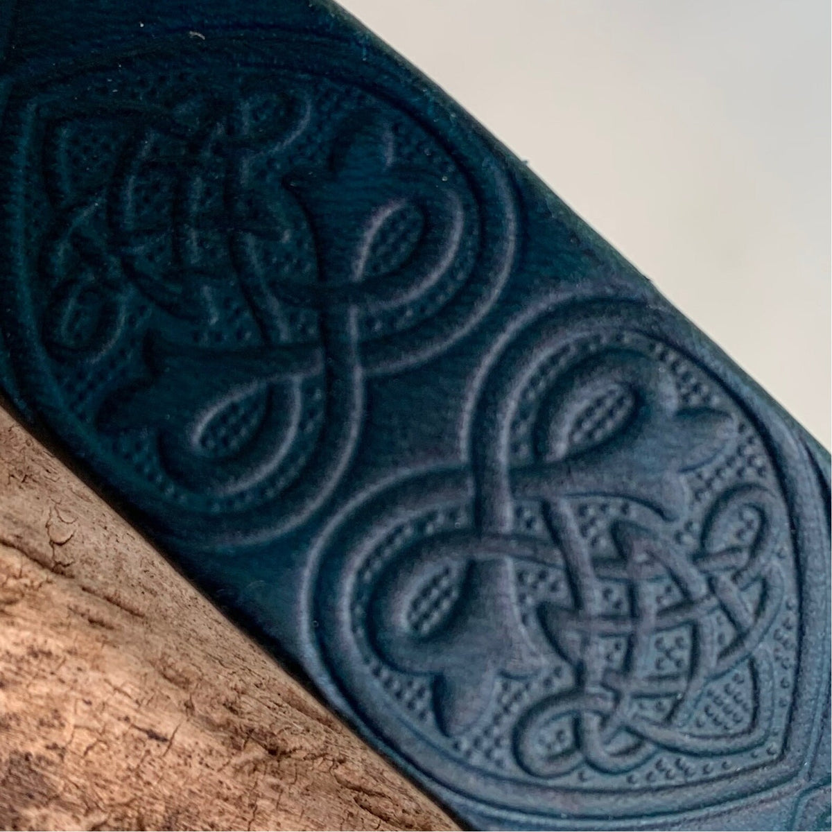 Teal Leather Dog Collar Embossed With Celtic Hearts